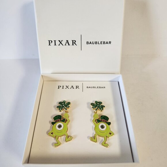 Disney Baublebar Mike Wazowski Earrings Monsters Inc Irish Shamrock One Pair New - Picture 1 of 3